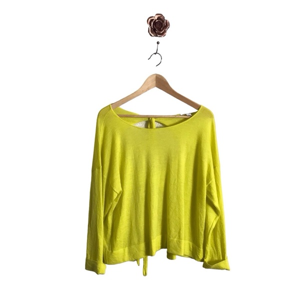 Autumn Cashmere Large Yellow Triple Tie Back Sweater Lightweight Ultrasoft